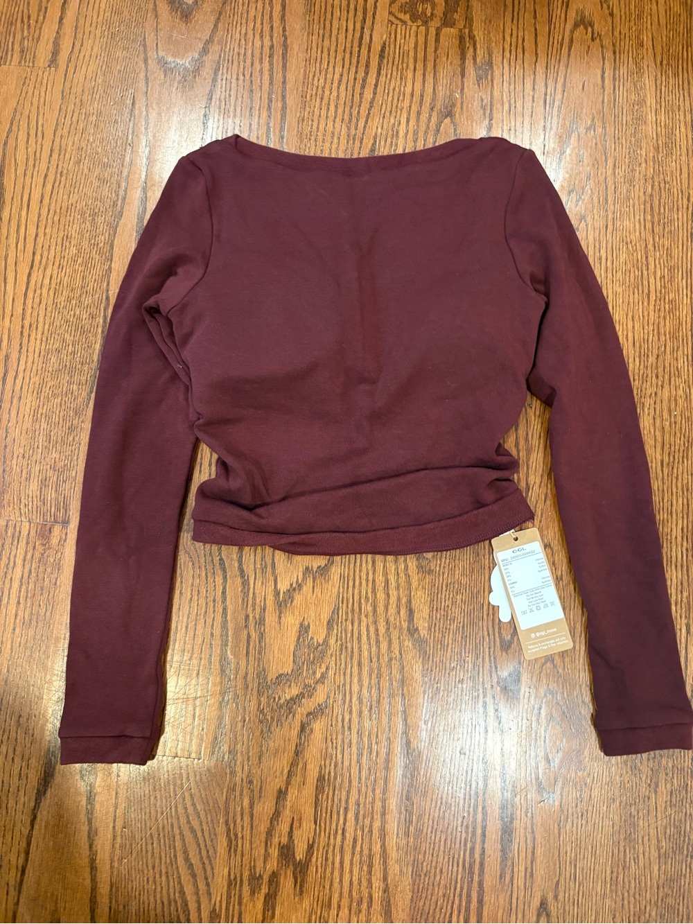 NWT - OGL Long-Sleeve Boat Neck Top - Burgundy - Built-In Bra
